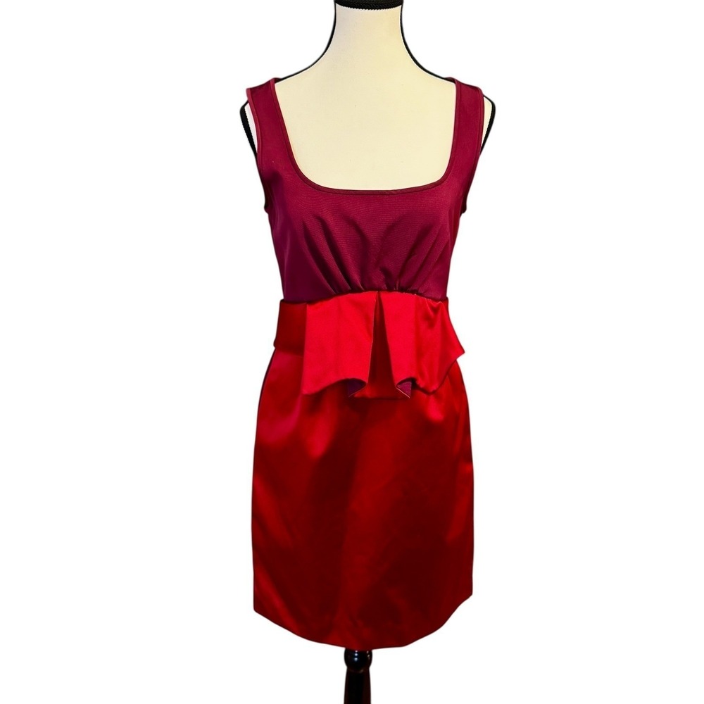 Zac Posen Atelier Silk Faille Fold Peplum Cocktail Dress Burgundy Red US 6 - Picture 2 of 12